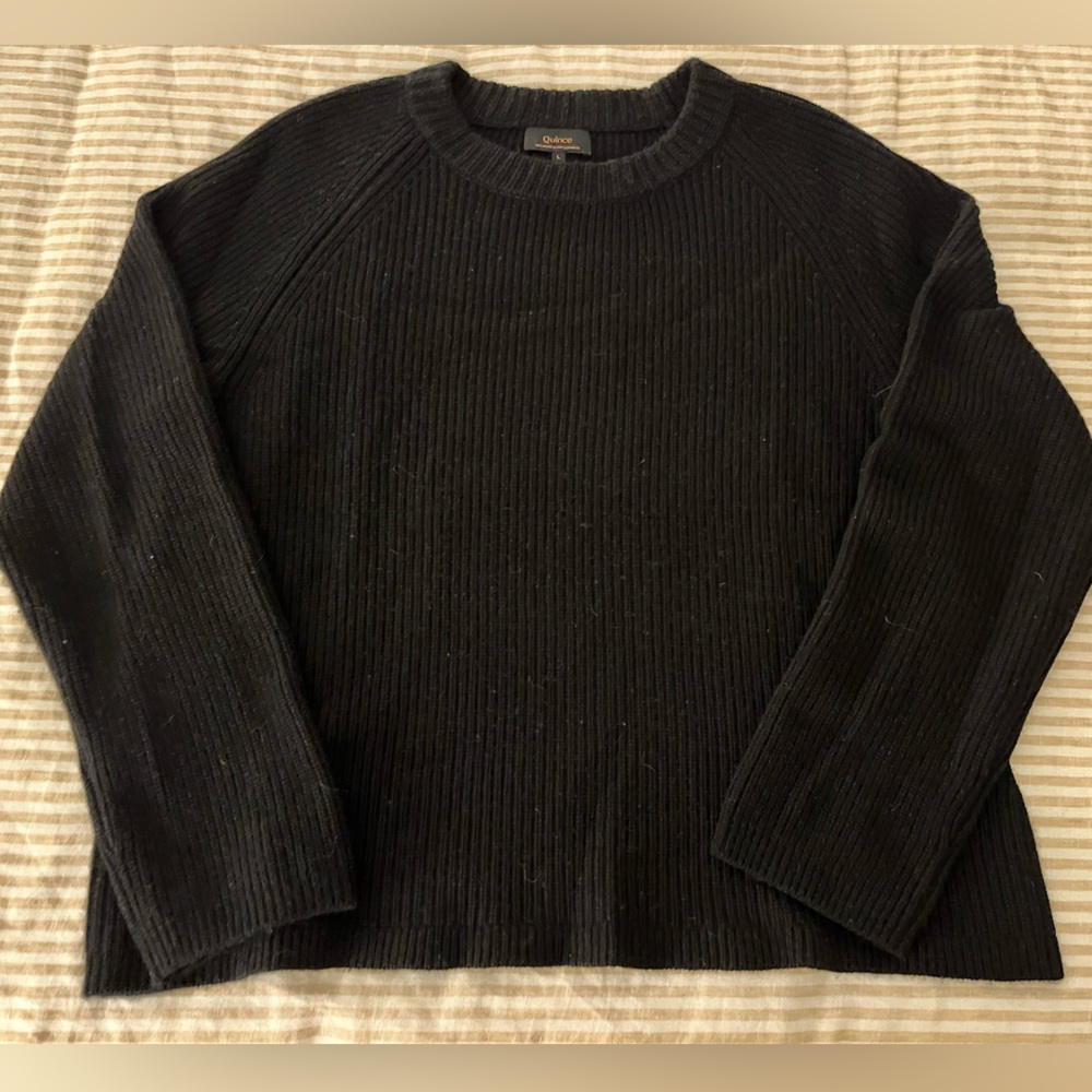 Quince women’s fisherman cashmere Crewneck Sweater - Black